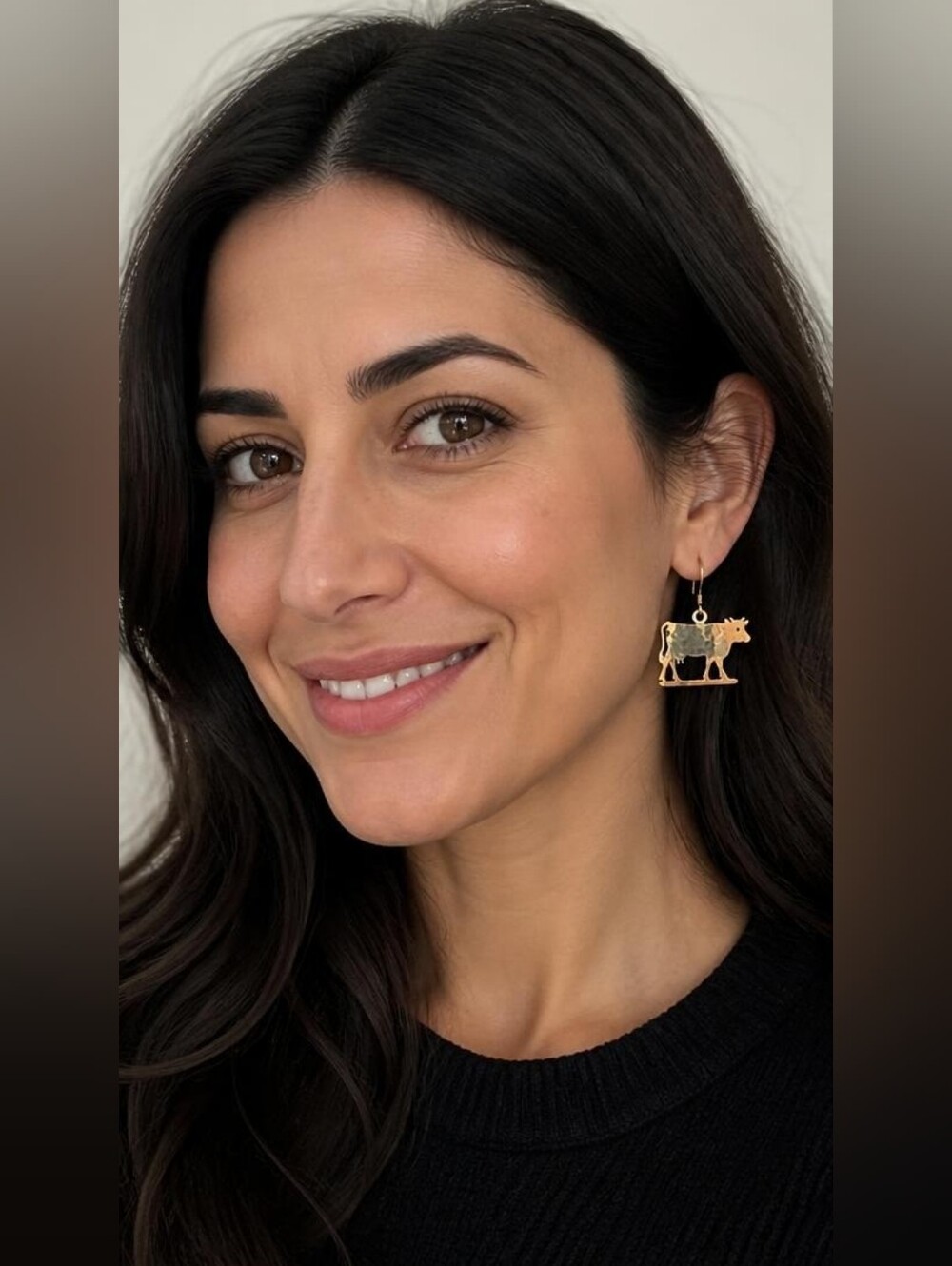 WILD BRYDE Gold Cow Silhouette Drop Earrings